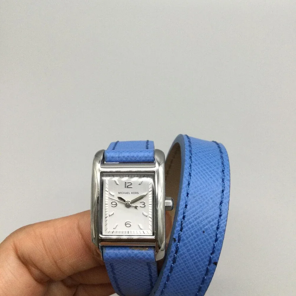 Michael Kors MK-2339 Womens Watch 20mm Silver Dial Blue Wrap Band New Battery